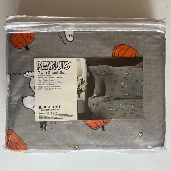 Peanuts Snoopy Halloween Twin Sheet Set Gray Ghost Pumpkin Spooky Fun Bedding - Picture 4 of 5